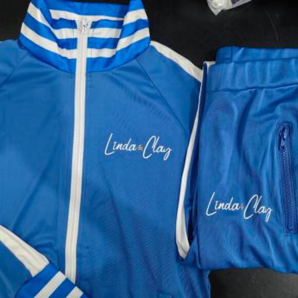 Women's Stylish Activewear Tracksuit Striped Royal Blue/White Stripe Pants Set - Picture 2 of 6